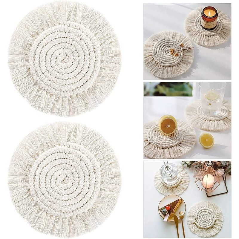 Geieold 5Piece Macrame Handmade Cotton Coasters Woven Coaster for, Boho