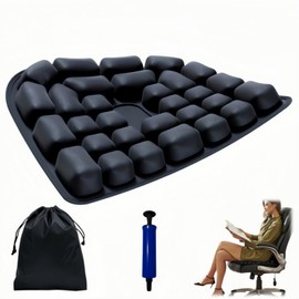 Travel Cushion for Airplane, Portable Inflatable Seat Cushion for Office Chair, Car, Wheelchair | Adjustable Air Support | Compact Foldable Design with Carry Bag & Pump