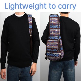 21" Soprano Ukulele Gig Bag Backpack, Padded Protection Bohemia Pattern Tribal Fabric - Blue Multi Colors