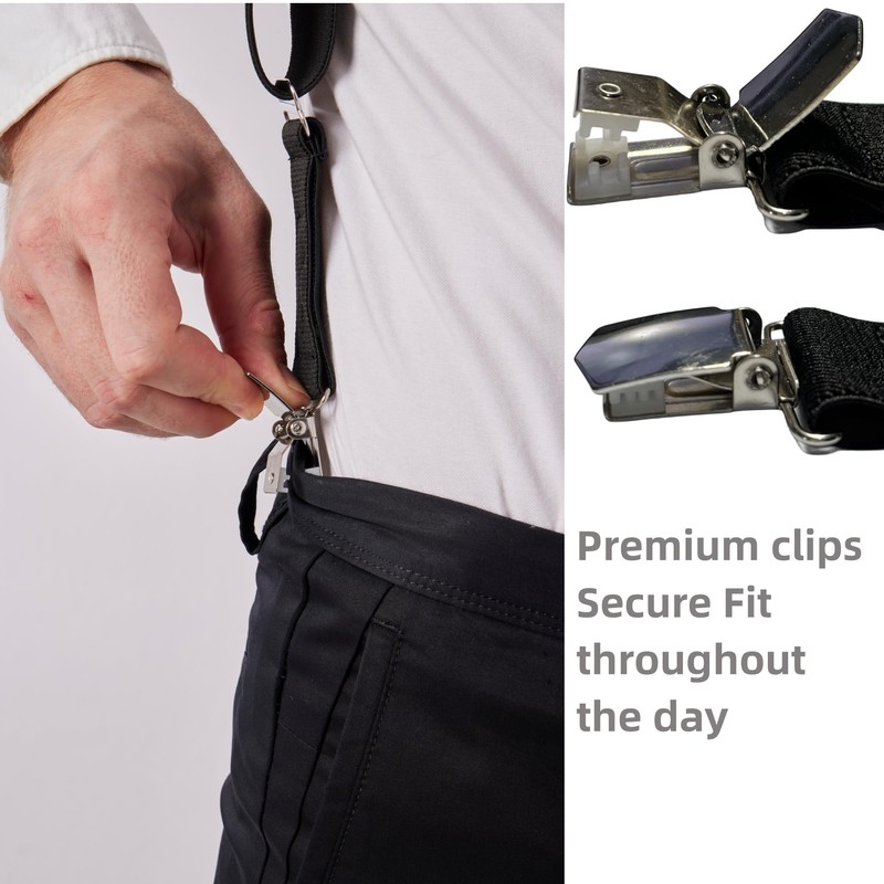 2 Clips Men's Suspenders X-Back Clip-On Elastic Braces for Formal