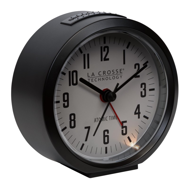 La Crosse Technology 617-710B-INT 4-Inch Round Black Atomic Analog Alarm