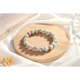 DUQGUHO Agalmatolite Bracelet for Women Anxiety Bracelet 10mm Round Beaded Jewelry Spiritual Calming Stress Relief Crystal Gifts for Women