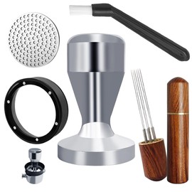51mm Espresso Tamper Set, 5PCS Coffee Tamper Kit with WDT Tool, Coffee Stirrer, Dosing Funnel, Puck Screen 51mm Espresso Accessories Tampers Kit (Silver)