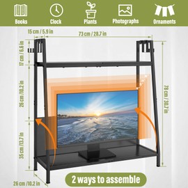 Desk Shelf Top of Desk, Desk Hutch Desk Organizer Shelf with Monitor Stand Riser and Storage, Countertop Organizer Modern Workstation for Space Saving, Wooden Ladder Shelf with PC Laptop Riser, Black