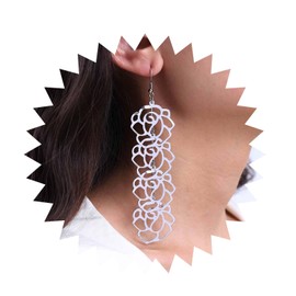 Andelaisi Boho Hollow Flower Dangle Earrings Vintage Filigree Flower Earrings Silver Rose Flower Hook Earrings Flower Super Lightweight Earrings Jewelry for Women