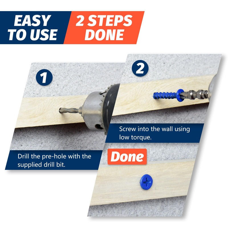SANJODS 3/16" x 1-1/4" Concrete Screw Anchor, Blue Flat Head