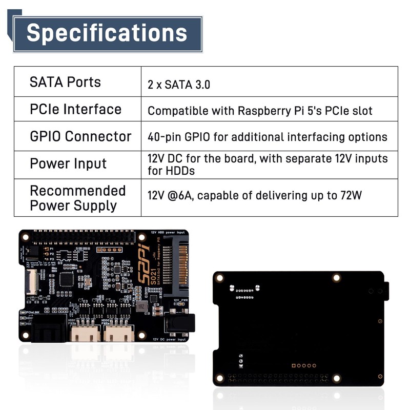 GeeekPi S021 SATA 3.0x2 for Raspberry Pi 5, with Active