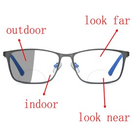 Transition Photochromic Bifocal Reading Glasses for Mens and Womens,Square Clear UV Protection Sunglasses Readers 0~+4 (gray, 2)