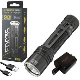 EdisonBright Nitecore EDC35 5000 Lumen LED USB-C Rechargeable powerful flood/spot beam tactical flashlight, battery, paracord lanyard Charging adapter