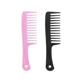 2 Pack Wide Tooth Comb, Hair Combs, Large Tooth Detangling Comb for Women Wet Curly Hair, Styling (Black/Pink)