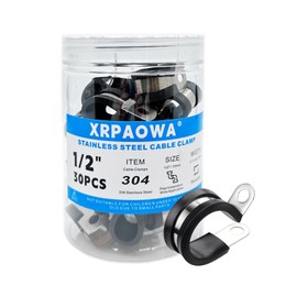 XRPAOWA 1/2 Inch Stainless Steel Cable Clamps, 30 Pcs, Rubber Cushioned Insulated Clamps, Pipe Clamp, Tube Holder for Tube, Pipe, Lines or Wire Cord Installation (1/2"(13mm))