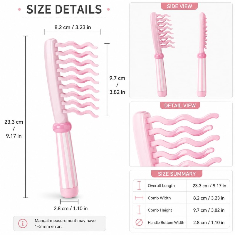 Wide Tooth Comb for Curly Hair, Dual Row Wave Teeth