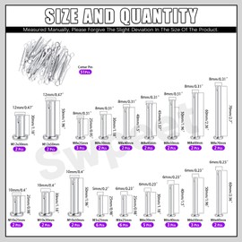 Swpeet 51Pcs 18 Size M5 M6 M8 M10 M12 Zinc Plated Clevis Pins with Cotter Pin Assortment Kit, Single Hole Flat Head Clevis Pins Split Pins Hairpin Cotter Pin Fitting Hole Location Pin Clips Fastener