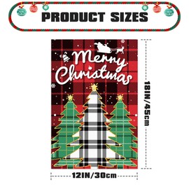 Winter Christmas Tree Garden Flag 12x18 Inch Double-Sided Buffalo Plaid Outside Yard Holiday Outdoor Farmhouse Decoration