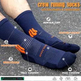 BRISIRA Coolmax Bamboo Viscose Compression Running Socks Men Women 3 Pack Crew Sport Sock for Hiking Walking Work Basketball with Cushion, Anti Blister & Odor, Moisture Wicking, Ankle & Arch Support