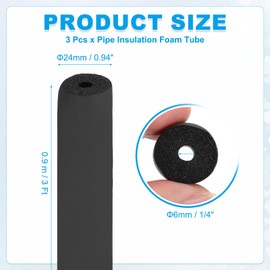PATIKIL 1/4" (6mm) ID x 3Ft x 0.35" Pipe Insulation Foam Tube, 3Pcs Pipe Cover Wrap Roll Bar Tubing for Handle Grip HVAC Air Conditioner Units, Black