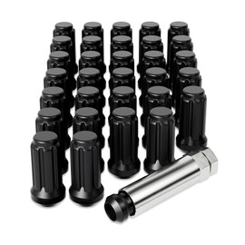 Orion Motor Tech M14x1.5 Lug Nuts Black with Spline Tuner, XL 2 inches Length with Cone Seat, Compatible with Ford F250 F350 Super Duty (08-25), Chevy Silverado 1500 2500HD and GMC Sierra, Set of 32