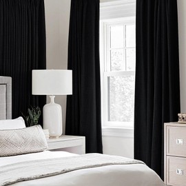 MIULEE Linen Texture Curtains for Bedroom Solid 100% Blackout Thermal Insulated Black Curtains Grommet Room Darkening Curtains/Draperies for Living Room Nursery 52x84 Inch (2 Panels)