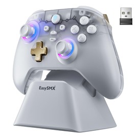 EasySMX D05 PC コントローラー、充電ドック、RGBバックライト、ワイヤレスコントローラー、Switch ジョイコン、PC/Switch/iOS/Android/Steam Deck用ゲームパッド、ホール効果トリガー付き、ジョイスティック/1000mAhバッテリー（‌白）