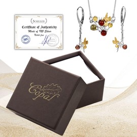 Copal Ladies Sterling Silver Amber and Bird Jewellery Set, Amber, Amber