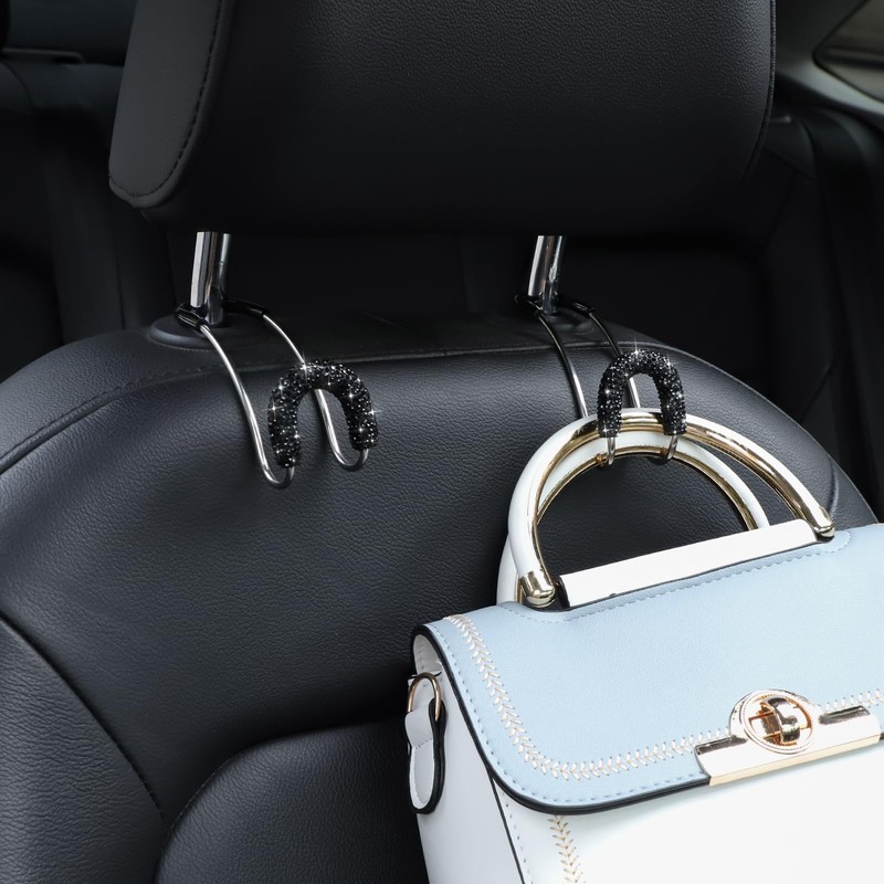 Soleebee 2 Pack Bling Car Headrest Hooks Crystal Rhinestones Universal