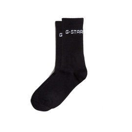 G-STAR Raw Men's Cotton Blend Brand Logo Mid-Calf Athletic Crew Sock 2-Pack,Dark Black,Large (Women's US 11-13/Men's US 10-13)