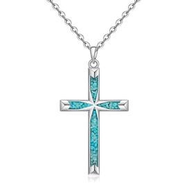 Sterling Silver Cross Necklaces for Women Turquoise Womens Cross Necklace Dainty Silver Pendant Jewelry Christmas Gifts