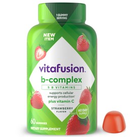 Vitafusion Vitafusion B-Complex Gummy Dietary Supplements, with 5 B Vitamins to Support Cellular Energy Production (1), Plus Vitamin C, Strawberry Flavor, 60 Count