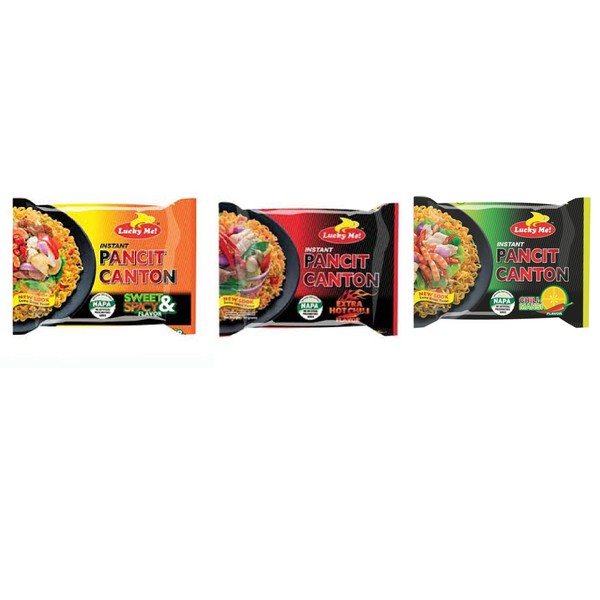 (Pack of 30) Lucky Me Pancit Canton Variety Noodles - 10 of each Chilimansi, Sweet Spicy and Hot Chili