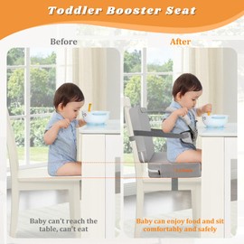 Toddler Booster Seat for Kitchen Chair & Dining Table – Waterproof PU Foam Cushion with Backrest & Safety Straps – Foldable, Lightweight Design for Kids Ages – Easy to Clean
