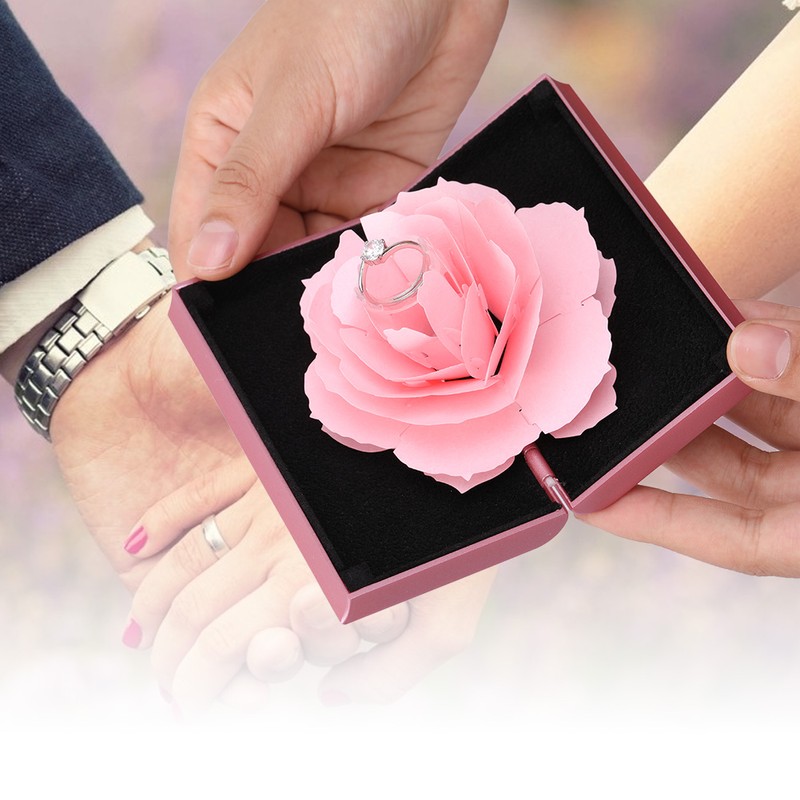 3D Rose Pop up Ring Box Wedding Engagement Jewelry Storage
