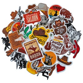 GYGYL 30Pcs Western Style Iron on Patches for Hats, Cowboy Embroidered Sew on/Iron on Patches Applique for Backpacks, Clothes, Dress, Hat, Jeans, Pant, Shoe,Bags