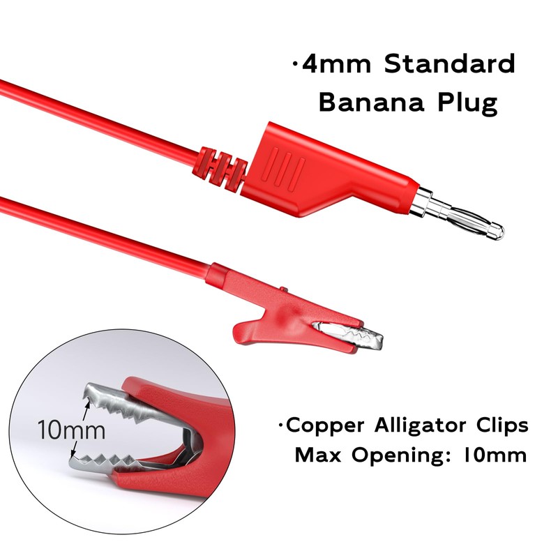 Cleqee Stackabe Banana Plugs to Alligator Clips Test Leads 10