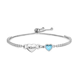 LUXYSODE Bracelets for Womens Sterling Silver Bracelets Heart Charm Bracelet Adjustable Bracelet Mother's Day Birthday Jewellery Gifts for Mum Friends Daughter (Niece)