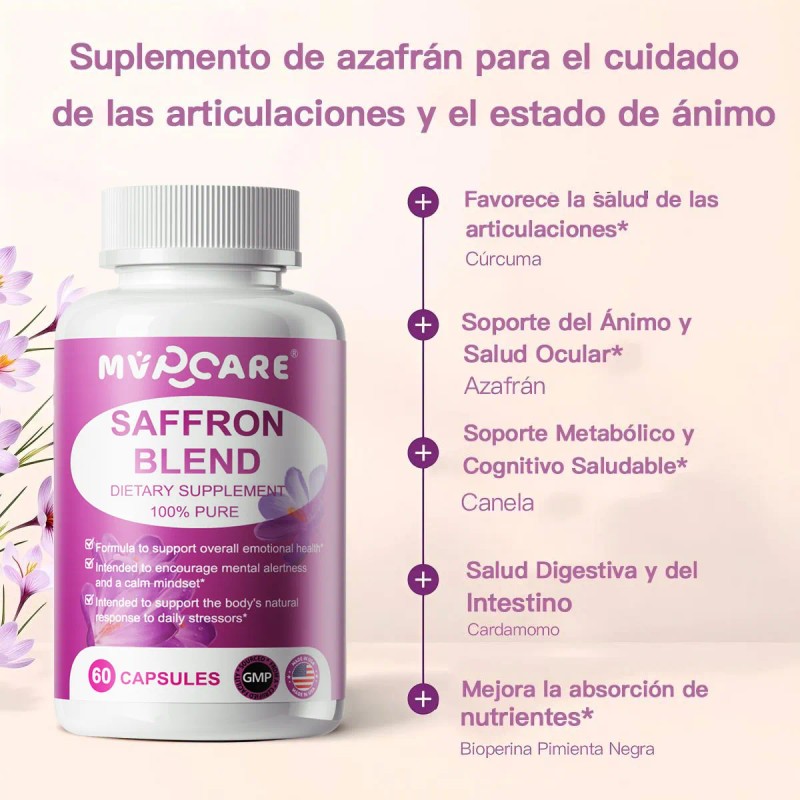 90mg Azafrn Puro Orgnico Saffron Blend 60 Capsulas Saffron Suplemento