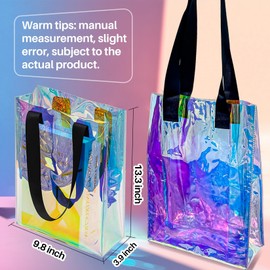RAINFLOW Gift Bags Medium - 2 PCS Reusable Bags Goodie Bags Colorful Party Favour Bag Clear Gift Bags Iridescent Tote Bag For Shopping Valentines Bridesmaid Gifts Christmas(25x10x34cm)