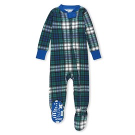 HonestBaby Baby 1 Holiday Non-Slip Footed Pajamas One-Piece Sleeper Zip-Front Pjs 100% Organic Cotton, Gordon Plaid, 12 Months