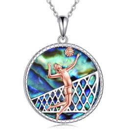 VONALA Sport Necklace 925 Sterling Silver Volleyball Player Pendant Necklace Abalone Shell Inspirational Jewellery Birthday Gifts for Women Girls
