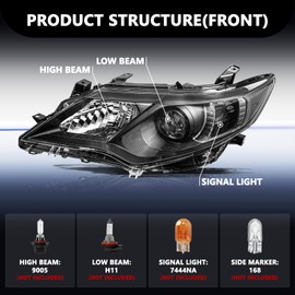 Aosky Compatible with 2012 2013 2014 Toyota Camry Headlights Assembly L/Le/Xle/Hybrid/SE Driver and Passenger Side(Black Housing with Clear Reflector) without bulbs