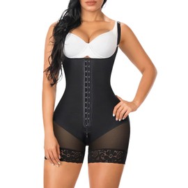YIANNA Fajas Colombianas Shapewear for Women Tummy Control Bodysuit High Compression Body Shaper Zipper Crotch Post Surgery Garment Black M 7260