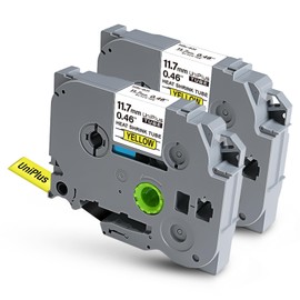 UniPlus Compatible for Brother HSe-631 HSe631 HS-631 HS631 11.7mm Black on Yellow Heat Shrink Tube Label Tape Work for PT-E300 E500 E550W P750WVP E800W P900 P900W P950NW (0.46 in x 4.92 ft)