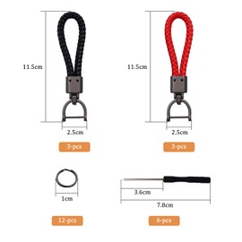 ZHIQIN 6 Stück Leder Geflochten Schlüsselanhänger D Ring Auto Geflochten Schlüsselband Schlüsselanhänger für Auto Motorrad für Autos Motorrad Fahrrad Haus Schlüssel (Schwarz und Rot)
