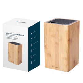 Deluxe Universal Knife Block with Slots for Scissors and Sharpening Rod - Bamboo Knife Holder For Safe, Space Saver Knives Storage - Unique Slot Design to Protect Blades - by KITCHENDAO