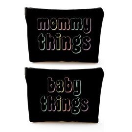 Mommy and Baby Bag Set Canvas Pouch Set Black Keepsake for New Mothers Travel Toiletry Bag for Baby Stuff, Mother's Day Gifts, Set of 2