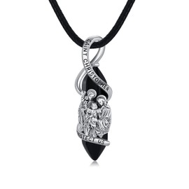 YAFEINI St Christopher Necklace Mens Sterling Silver Crystal Necklace Jewelry Men, Crystal, No Gemstone