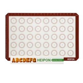 HEIPON Macaron Silicone Baking Mats,22.44"Lx14.57"W,Two-Piece,Pastry Mats Rolling Dough,Non-Stick,40 Macaron Molds,Cookie Sheet Liners,Reusable Baking Mat(Red&White,1PC)