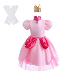 Lito Angels Super Bros Princess Fancy Dress Up Costume with Crown and Gloves for Toddler Girls Size 4T to 5T, Peach Pink