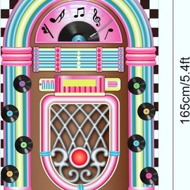 Casino Decorative Banner - Elvis Style Record Decoration of the 50s for Rockabilly Theme Parties - Impressive Jukebox Banner for Parties and Events