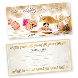 50 Christmas Voucher Cards Xmas Gold 2 with White Transparent Envelopes for Cosmetic Studio Vouchers Gift Vouchers