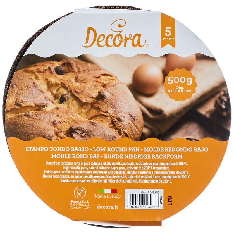 Decora, 0320165 5 Flat Panettone Moulds 500g Pure Cellulose Hard